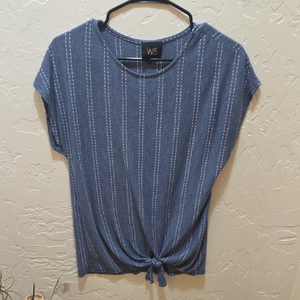 3/$10 W5 Navy Striped Tie-Front Tee
